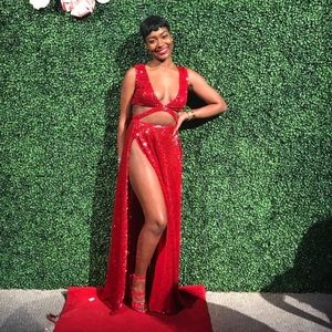 Red sequin maxi dress